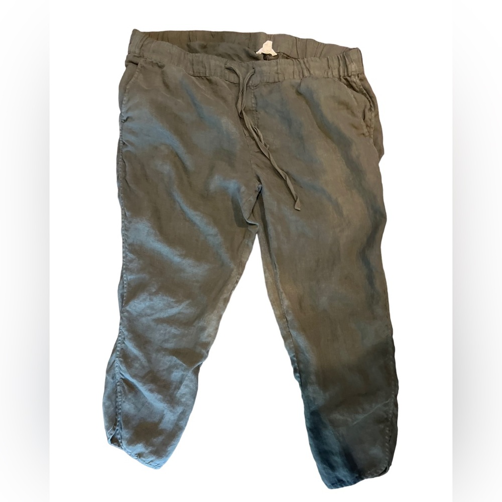 Caslon 100% linen military green pants with drawstring